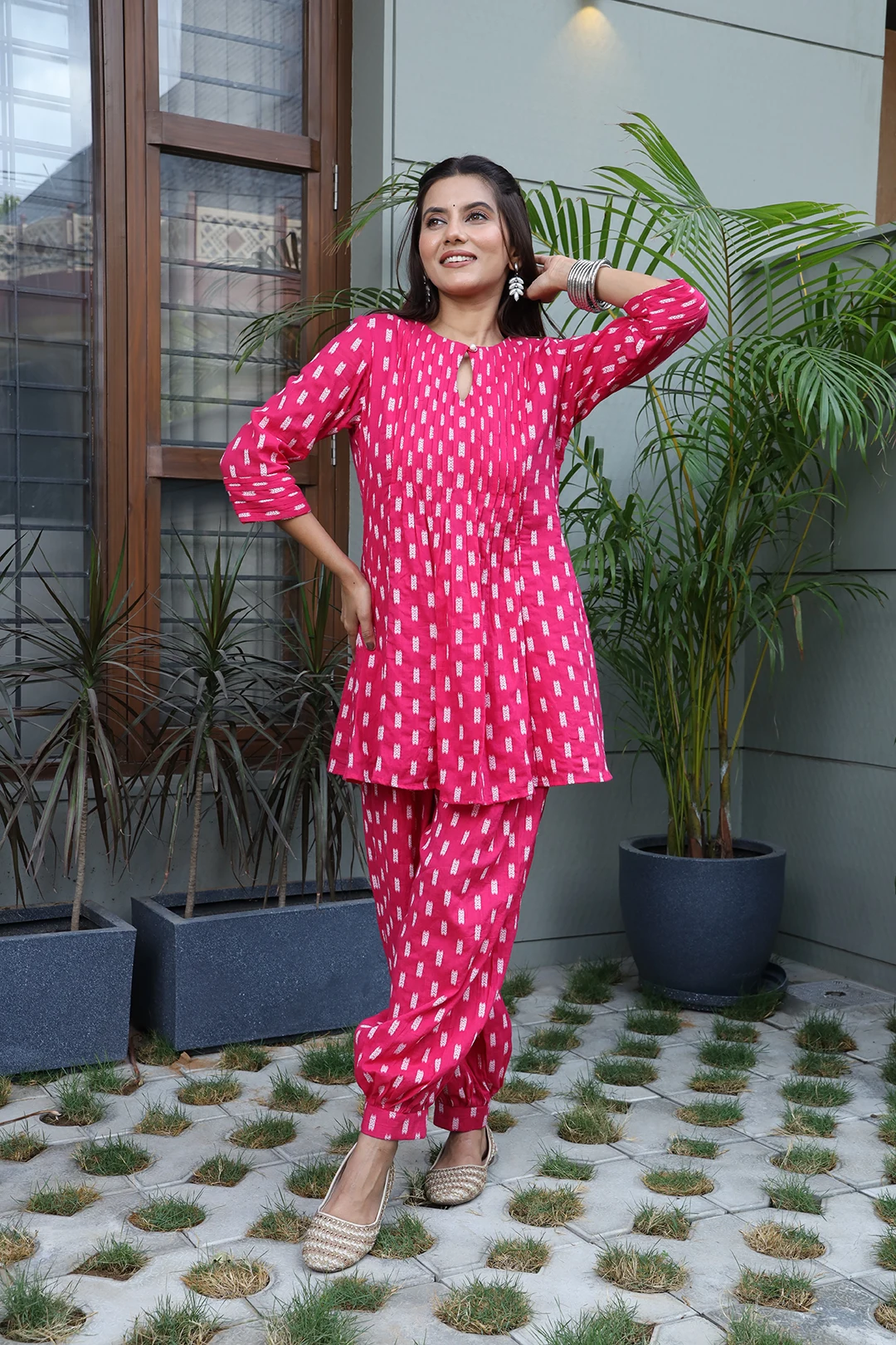 VGlame - Indo Western Short Flared Kurti with Afghani Bottom (2-Piece)